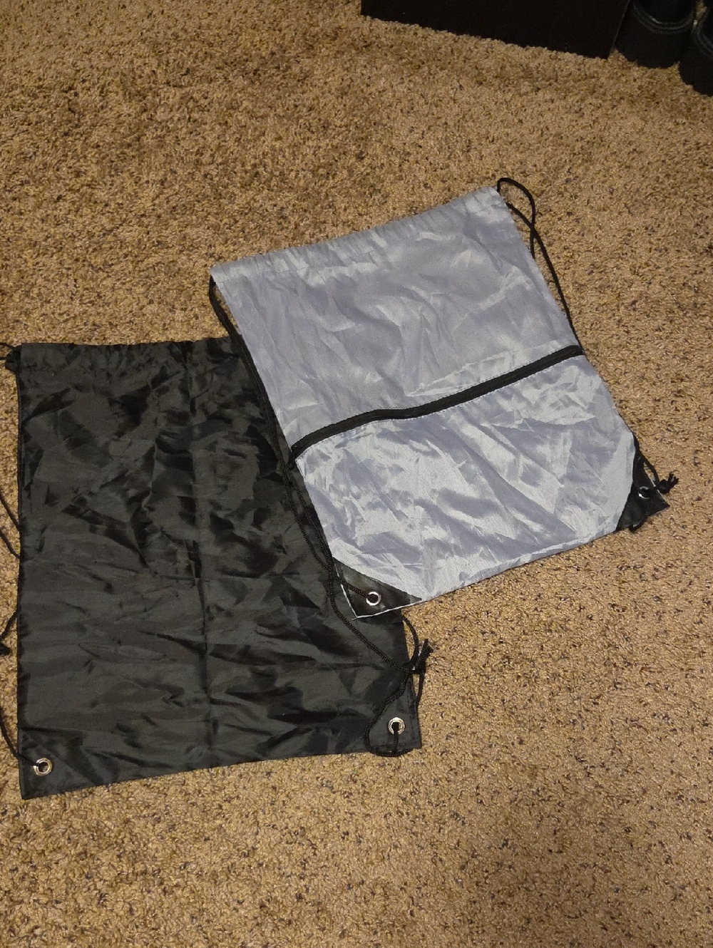 Light Gray and Black Drawstring Gym Bag - Bag Set